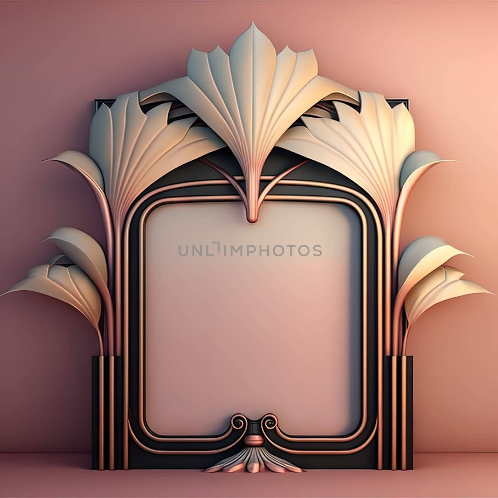 Golden art deco frame with ornament. Retro golden art deco or art nouveu frame in roaring 20s style. Generative AI