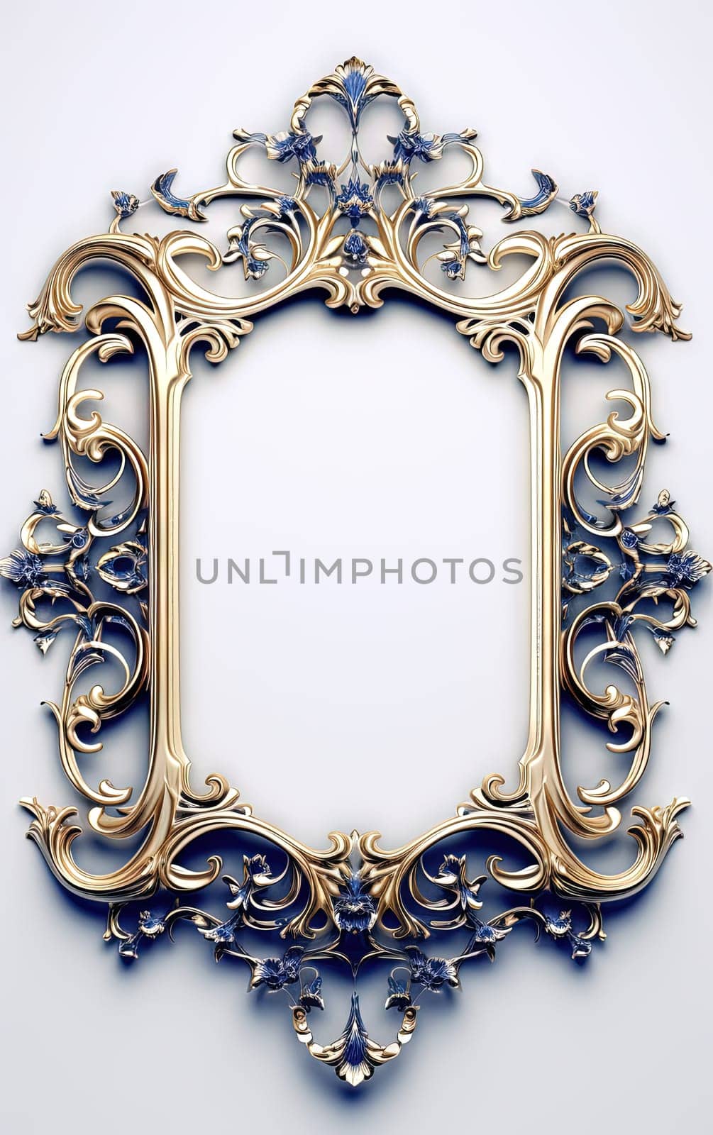 Golden ornamental frame in royal or empire style. Retro golden frame with vintage ornament. Generative AI