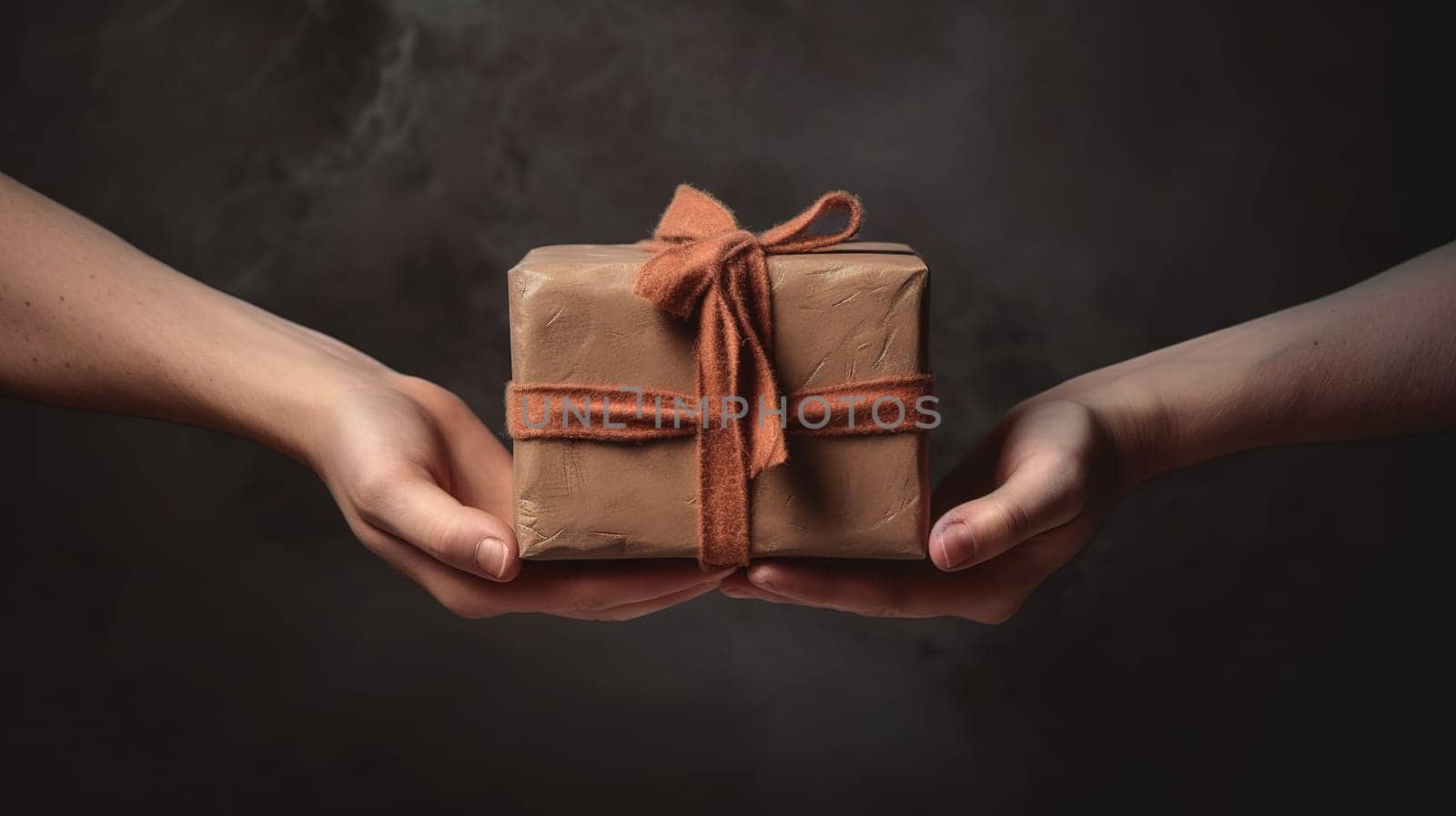 Handcrafted gift box in hands. Offering of the beautiful handmade giftbox. Generated AI