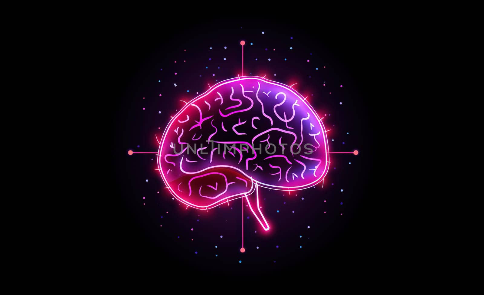 Brain sign in purple color. Neon line styled brain icon, symbol of science and intelligence. Generated AI. by SwillKch