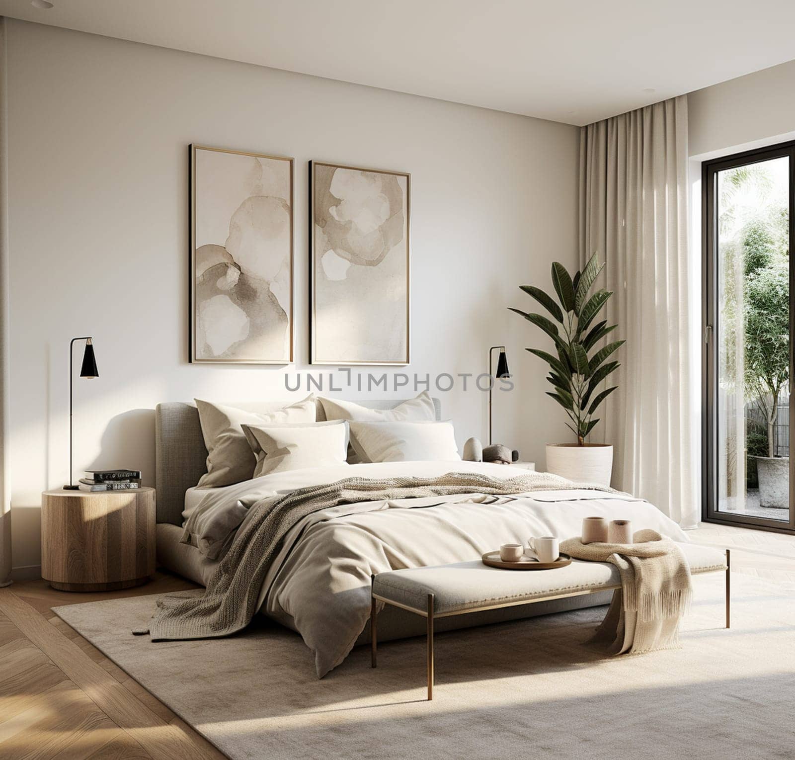 Interior Bedroom Wall Mockup - 3d Rendering, 3d Illustration. High quality photo