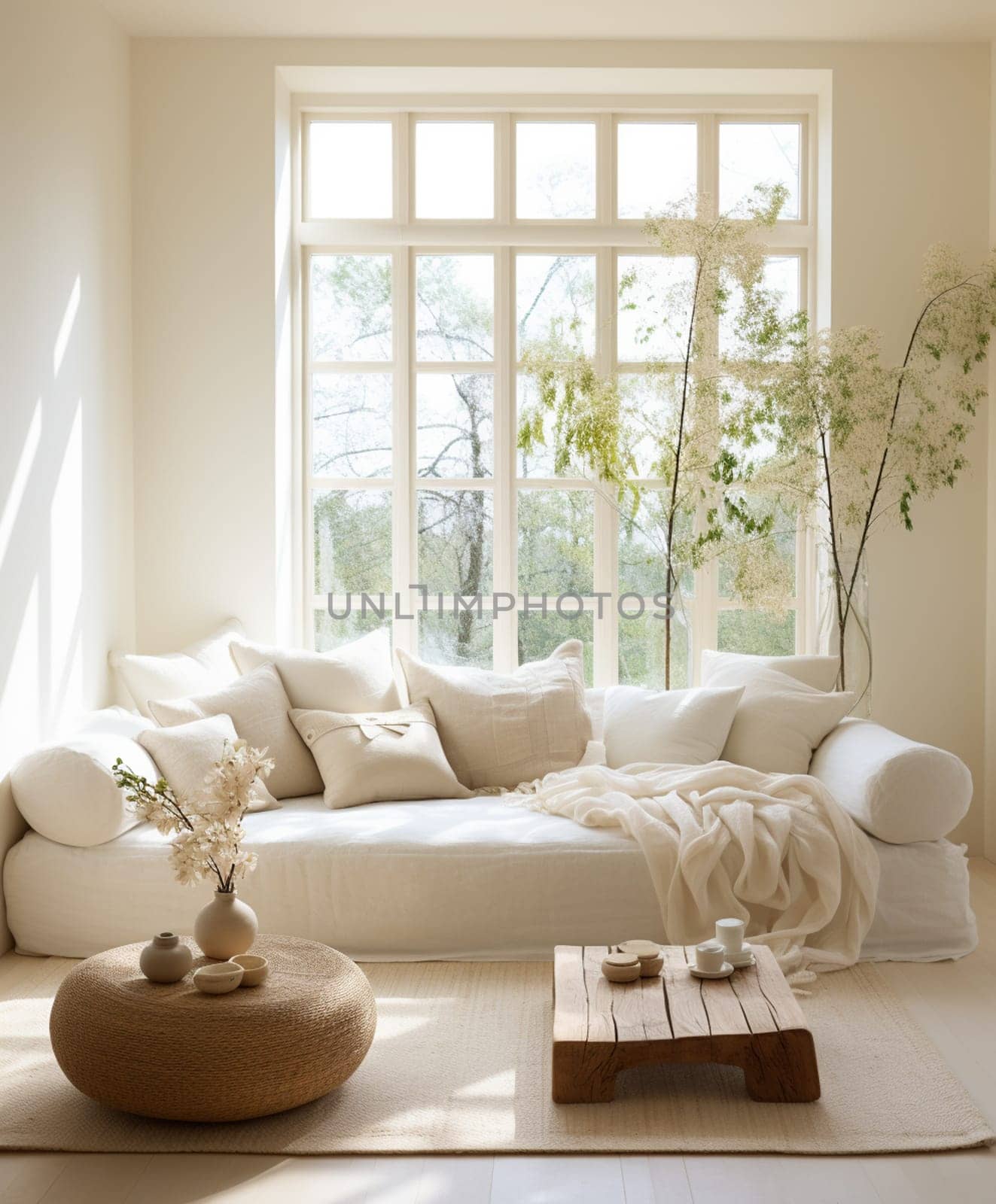 beautiful cozy vintage white country style well decorated living room background, 3d render, 3d illustration