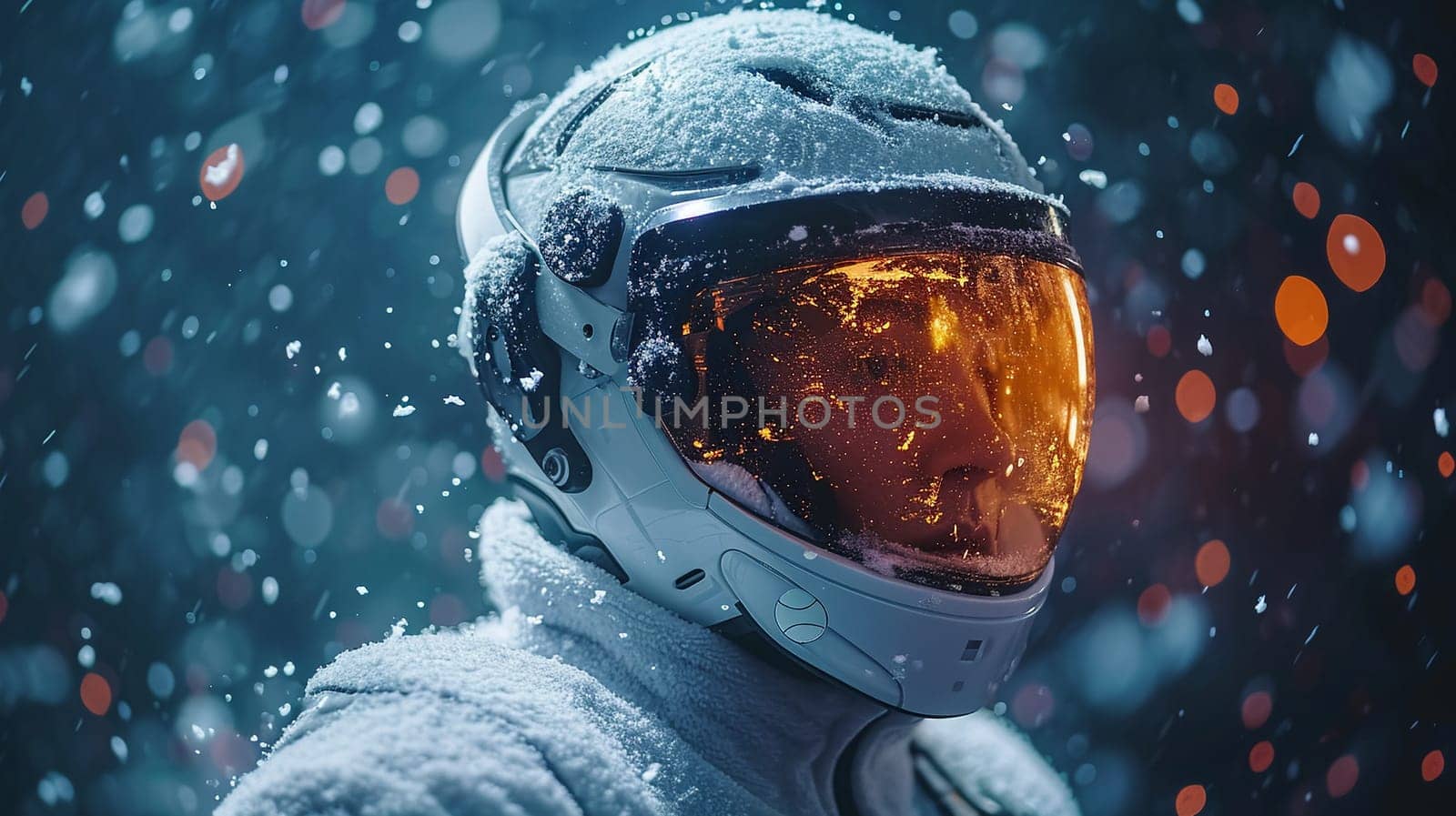 An explorer in a futuristic space suit explores a snow-covered planet by NeuroSky