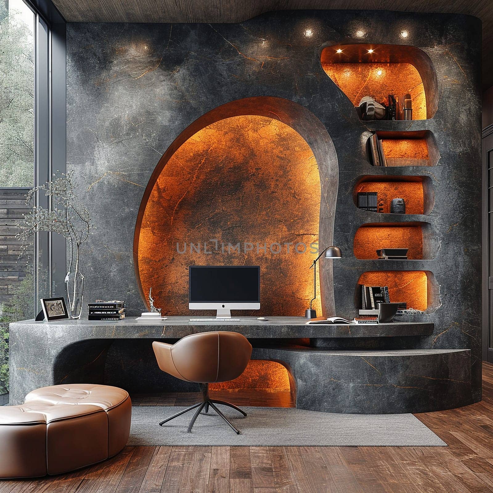 The unusual interior of the room is carved into the rock. High quality photo