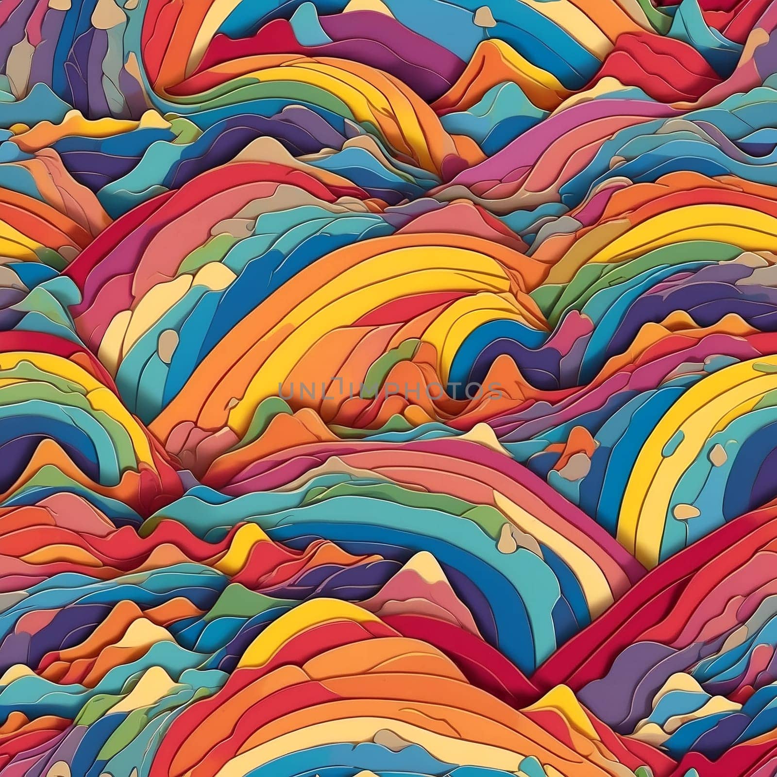 A vibrant painting showcasing a lively wave of colors arranged in a seamless pattern.