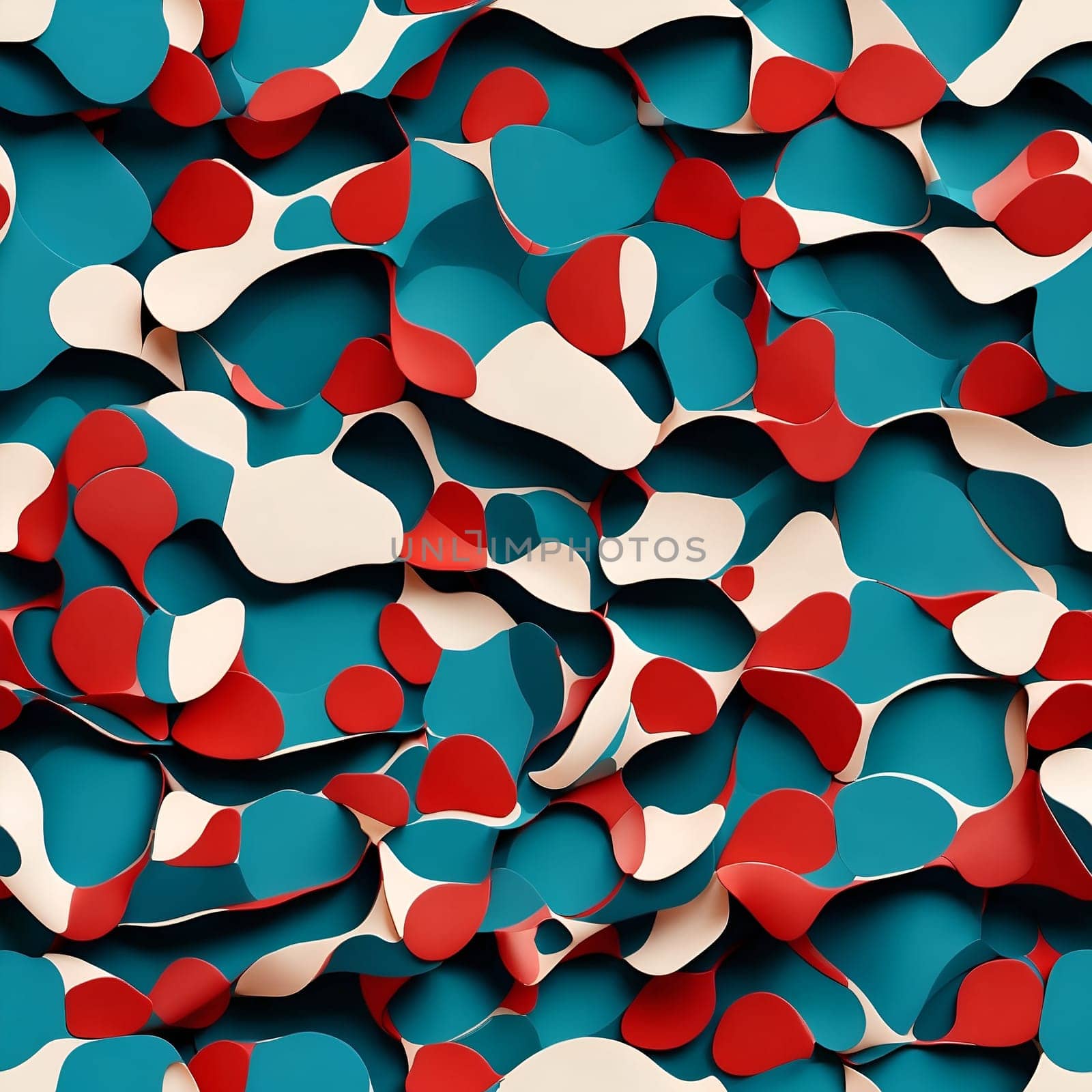 Blue Background With Red and White Heart Seamless Pattern. Generative AI. by artofphoto