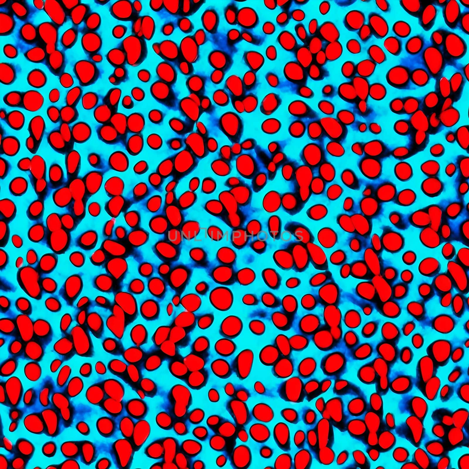 Seamless Pattern of Numerous Red Dots on a Blue Background. Generative AI. by artofphoto