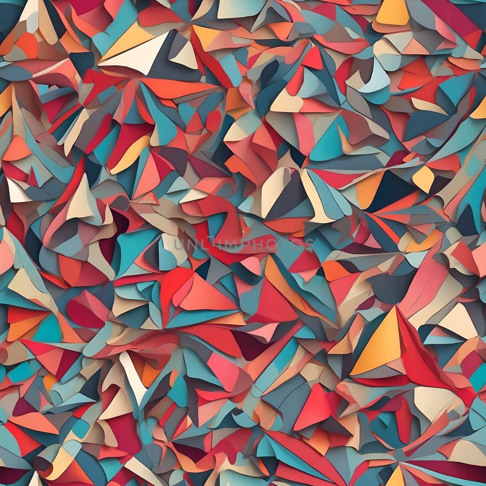 A vibrant and visually engaging seamless pattern featuring a multitude of colorful paper shapes.
