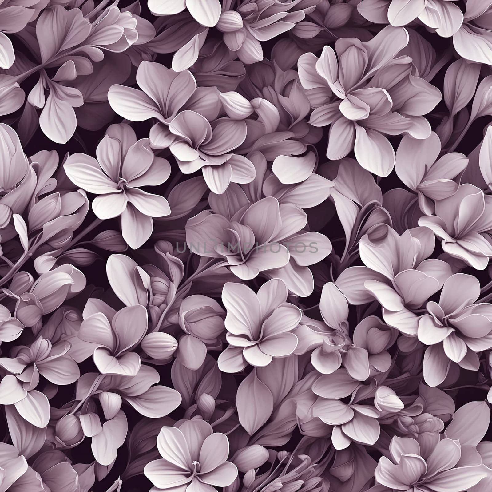 A close-up view capturing the beauty of a bunch of vibrant purple flowers in a seamless pattern.