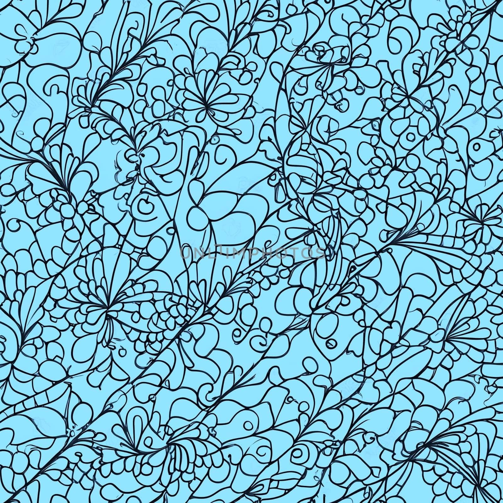 Blue Background With a Variety of Flowers. Generative AI. by artofphoto