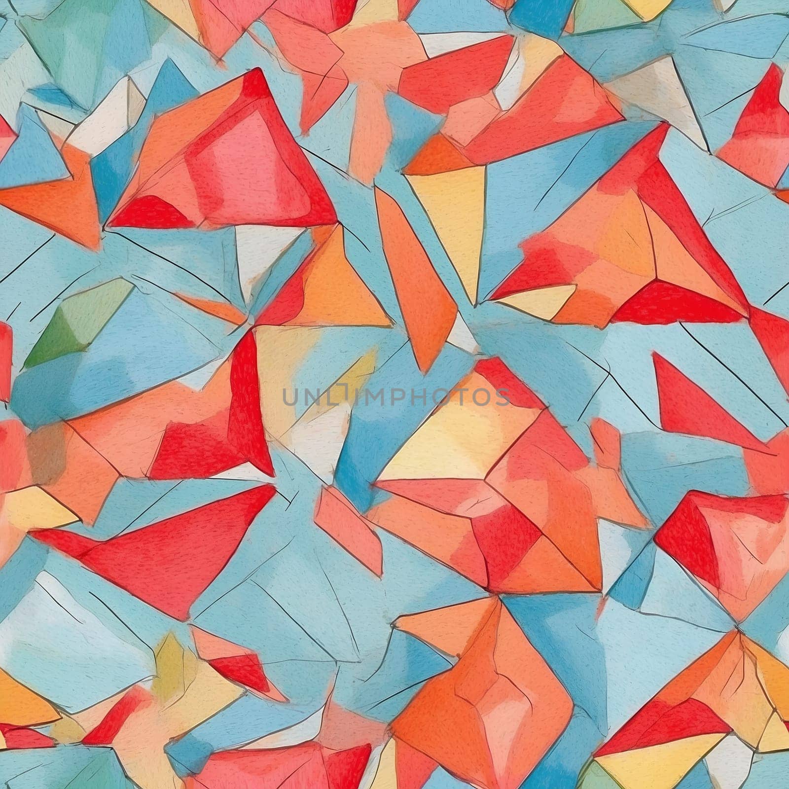 Colorful Geometric Painting With Various Shapes. Generative AI. by artofphoto