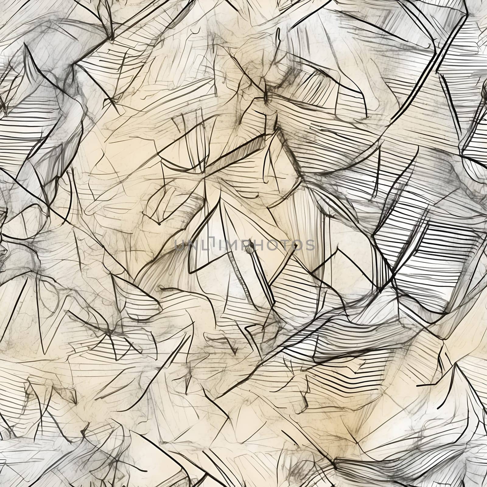 Seamless Black and White Drawing of Leaves. Generative AI. by artofphoto