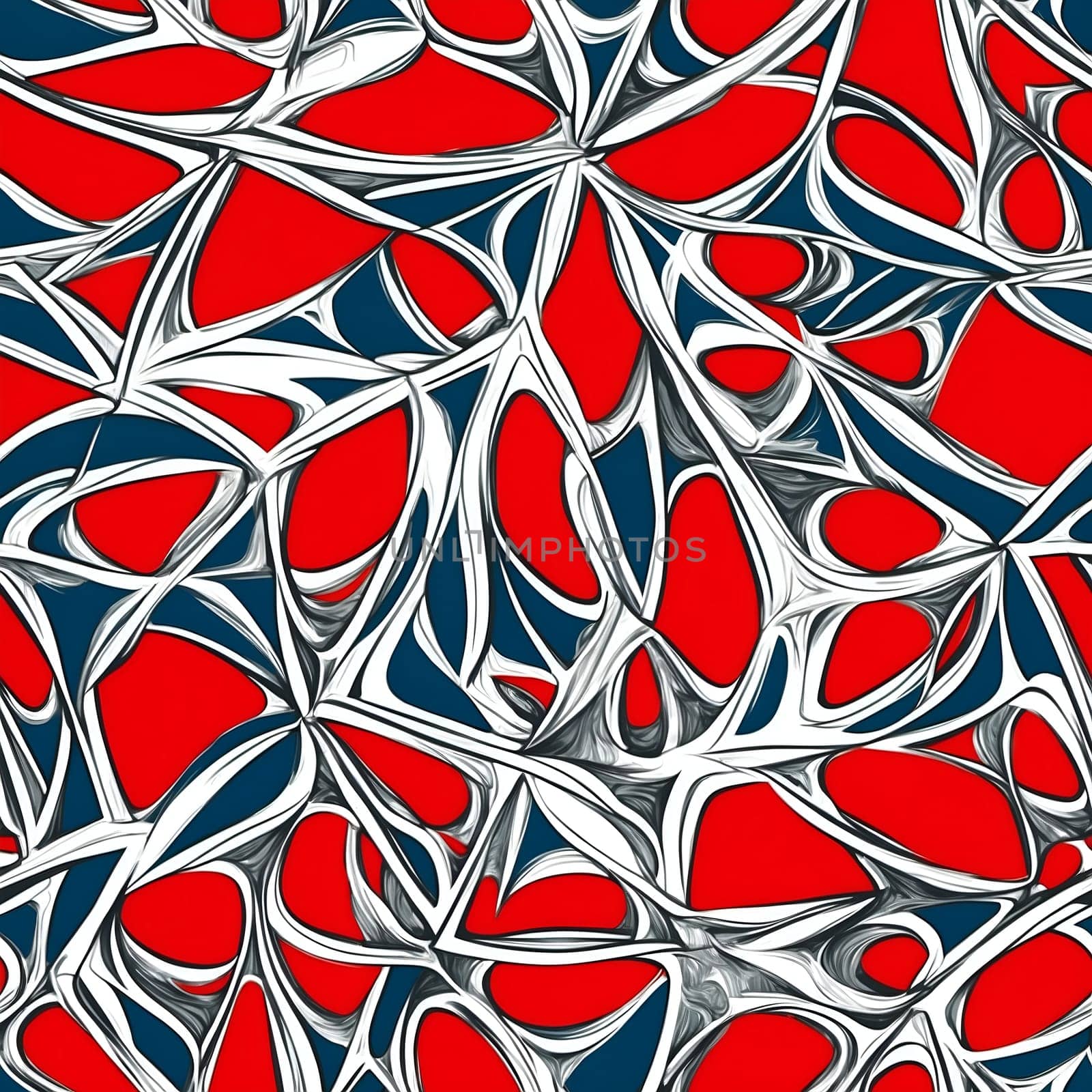 A seamless pattern displaying a vibrant and abstract painting featuring the colors red, white, and blue.