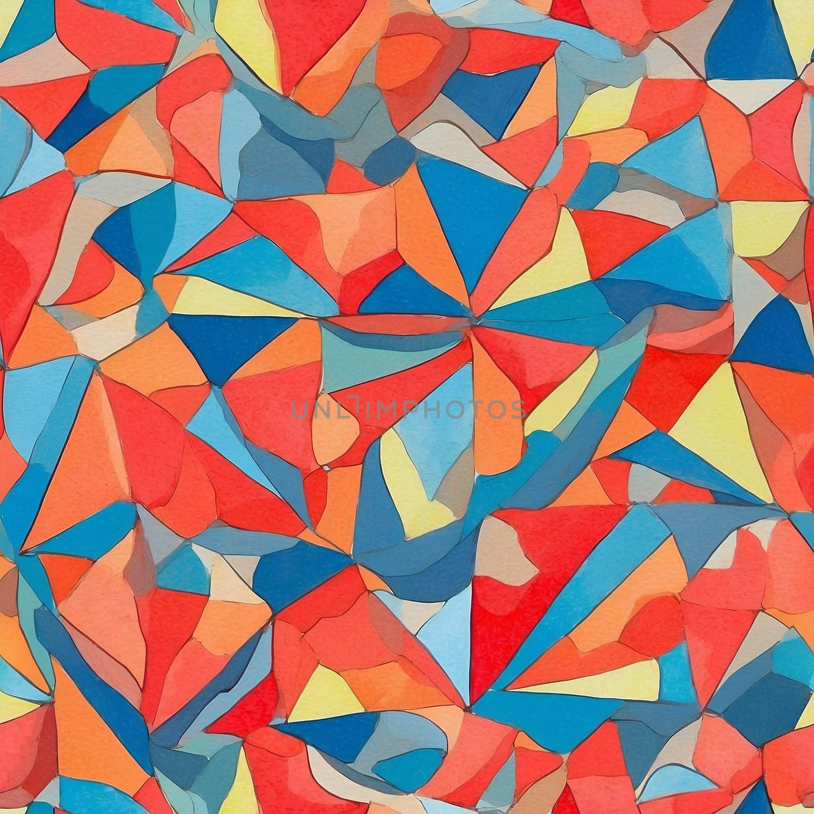 A painting showcasing a variety of different colored shapes arranged in a seamless pattern.