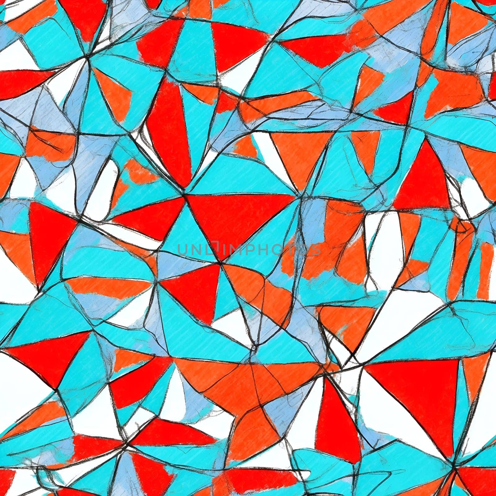 Red and Blue Triangles Painting on White Background. Generative AI. by artofphoto