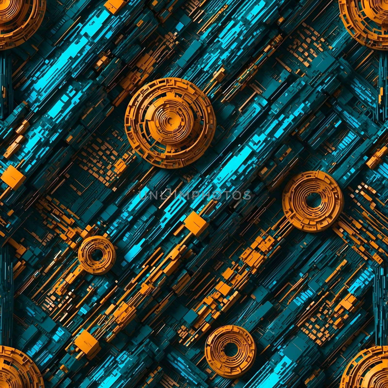 Abstract Blue and Yellow Background With Circles. Generative AI. by artofphoto