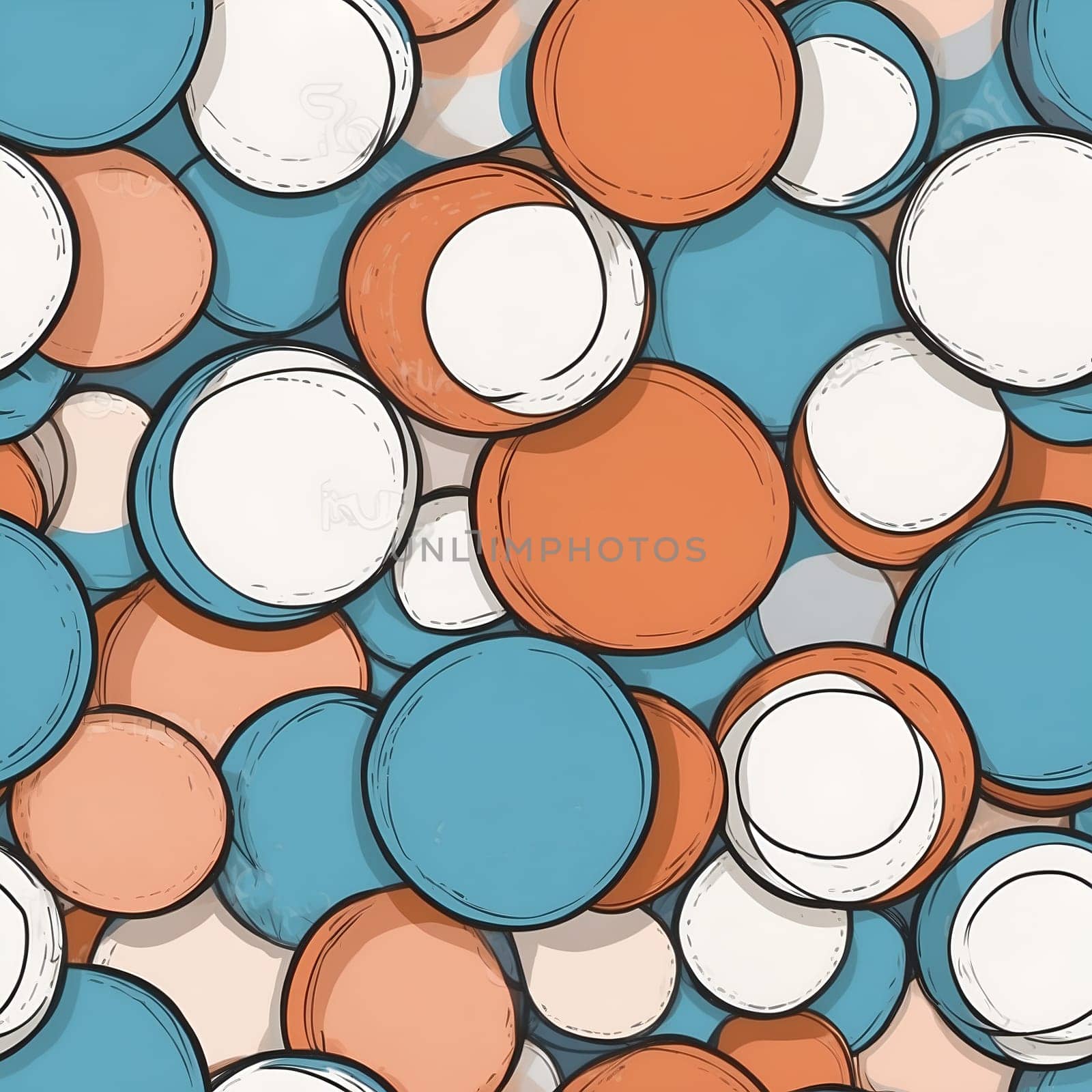 Seamless Pattern of Various Colored Circles on a Surface. Generative AI. by artofphoto