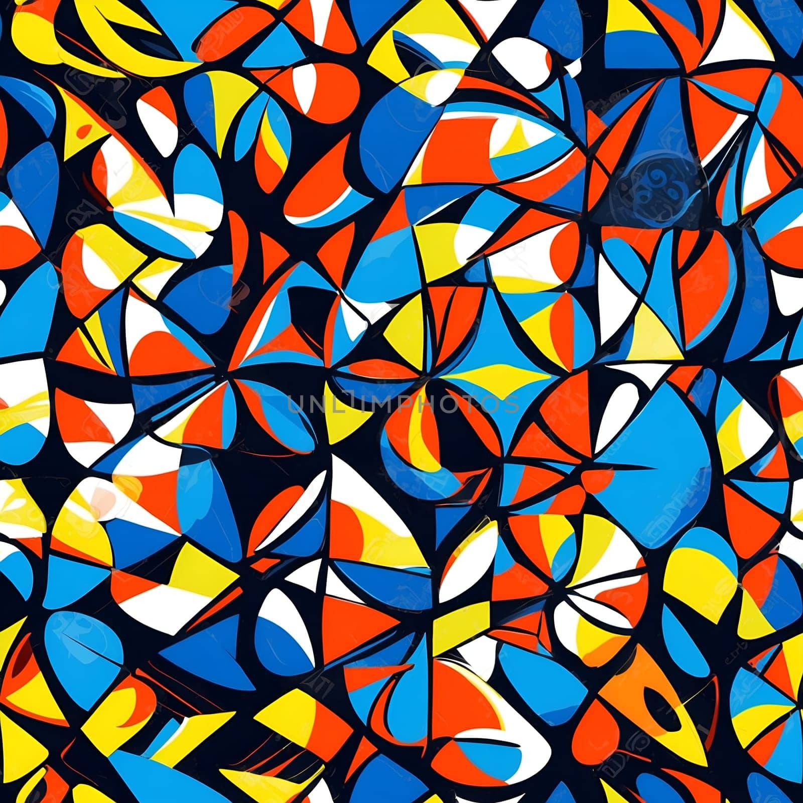 A Seamless Pattern of Colorful and Varied Shapes. Generative AI. by artofphoto