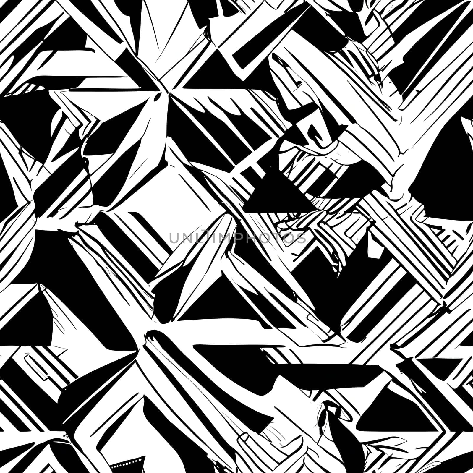 A seamless pattern featuring a black and white abstract design with intersecting lines.
