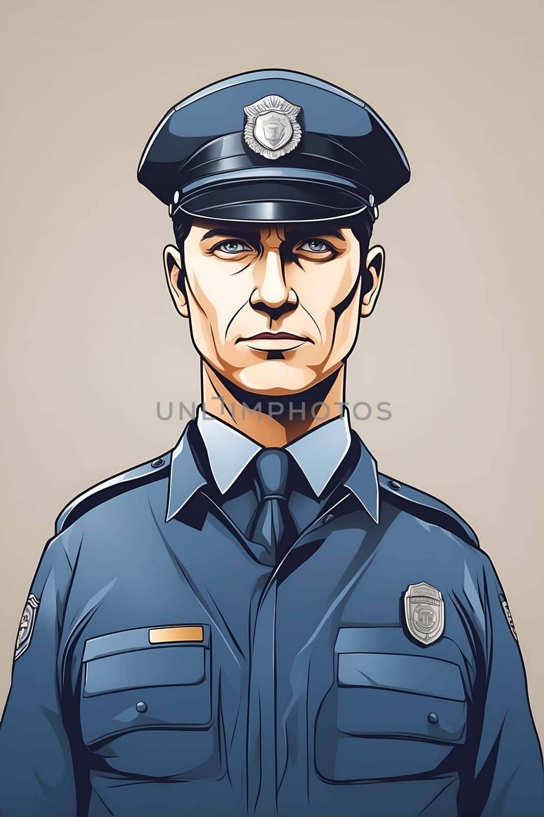 A line drawing of a man in a police uniform, captured with simple yet confident strokes.