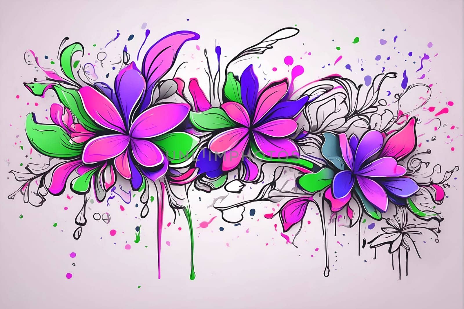 Painting of Flowers on White Background. Generative AI. by artofphoto