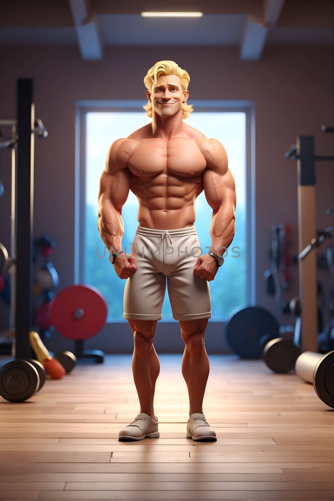 A man confidently stands in the middle of a gym, demonstrating dedication to fitness and a healthy lifestyle.