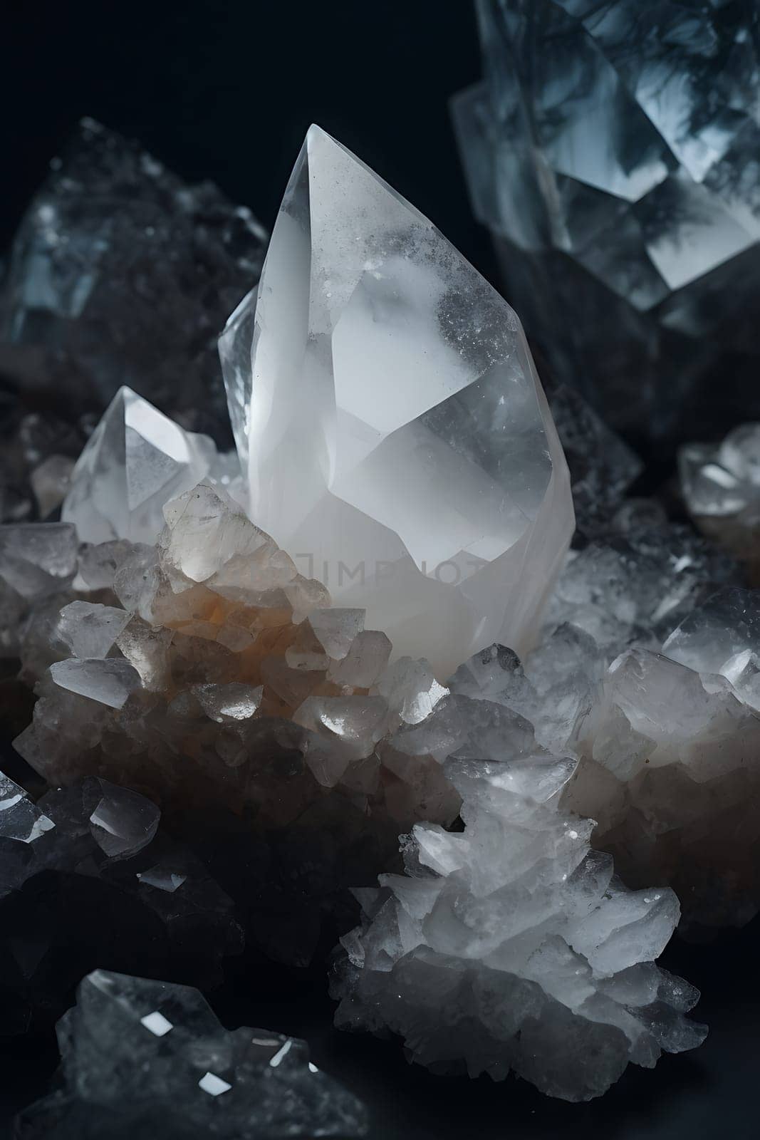 A collection of glistening crystals arranged in a cluster on top of a table.
