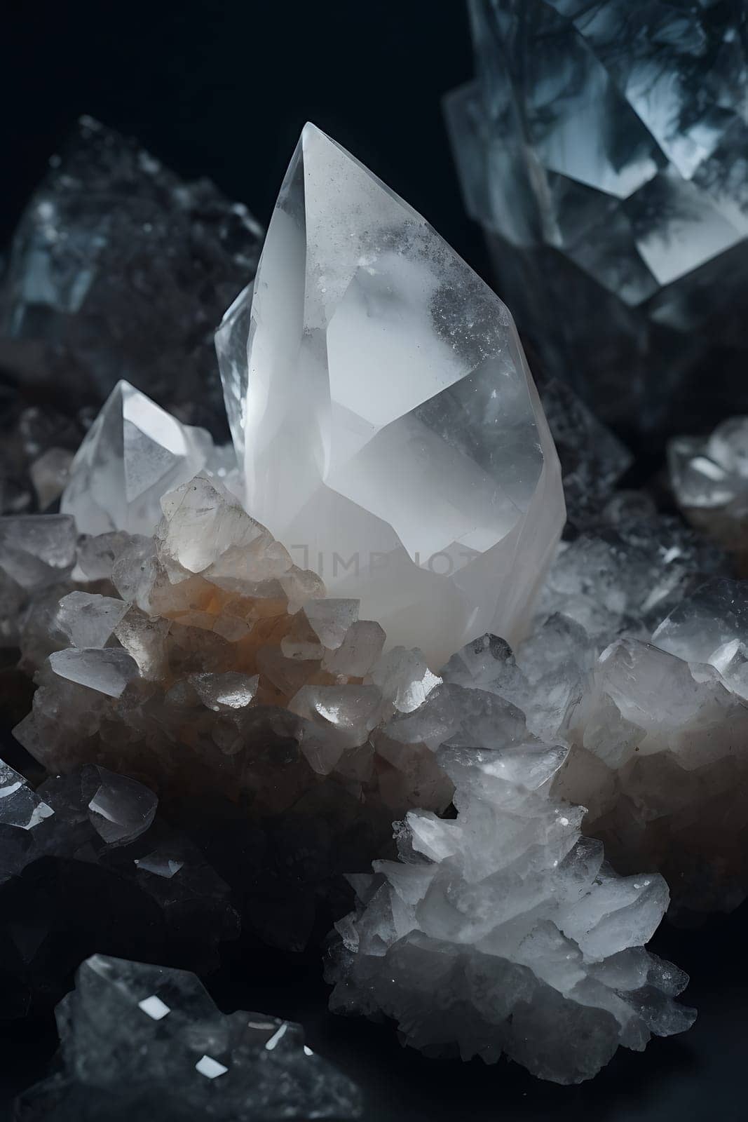 Cluster of Crystals on Table, Shimmering Stones Arranged in a Group. Generative AI. by artofphoto