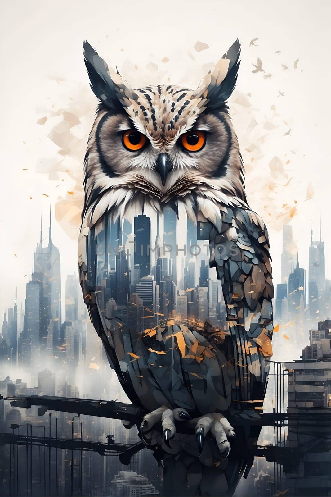 Majestic Owl Perched on Tree Branch. Generative AI. by artofphoto