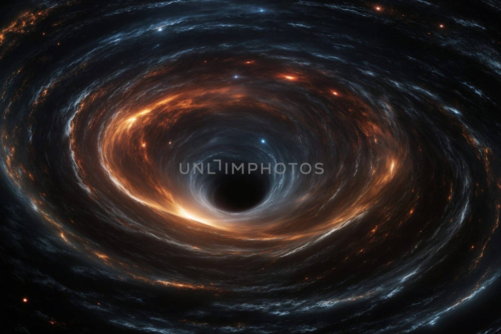 A photo showing a black hole, a region of spacetime exhibiting gravitational effects so strong that nothing can escape its pull, located at the center of the Milky Way galaxy.