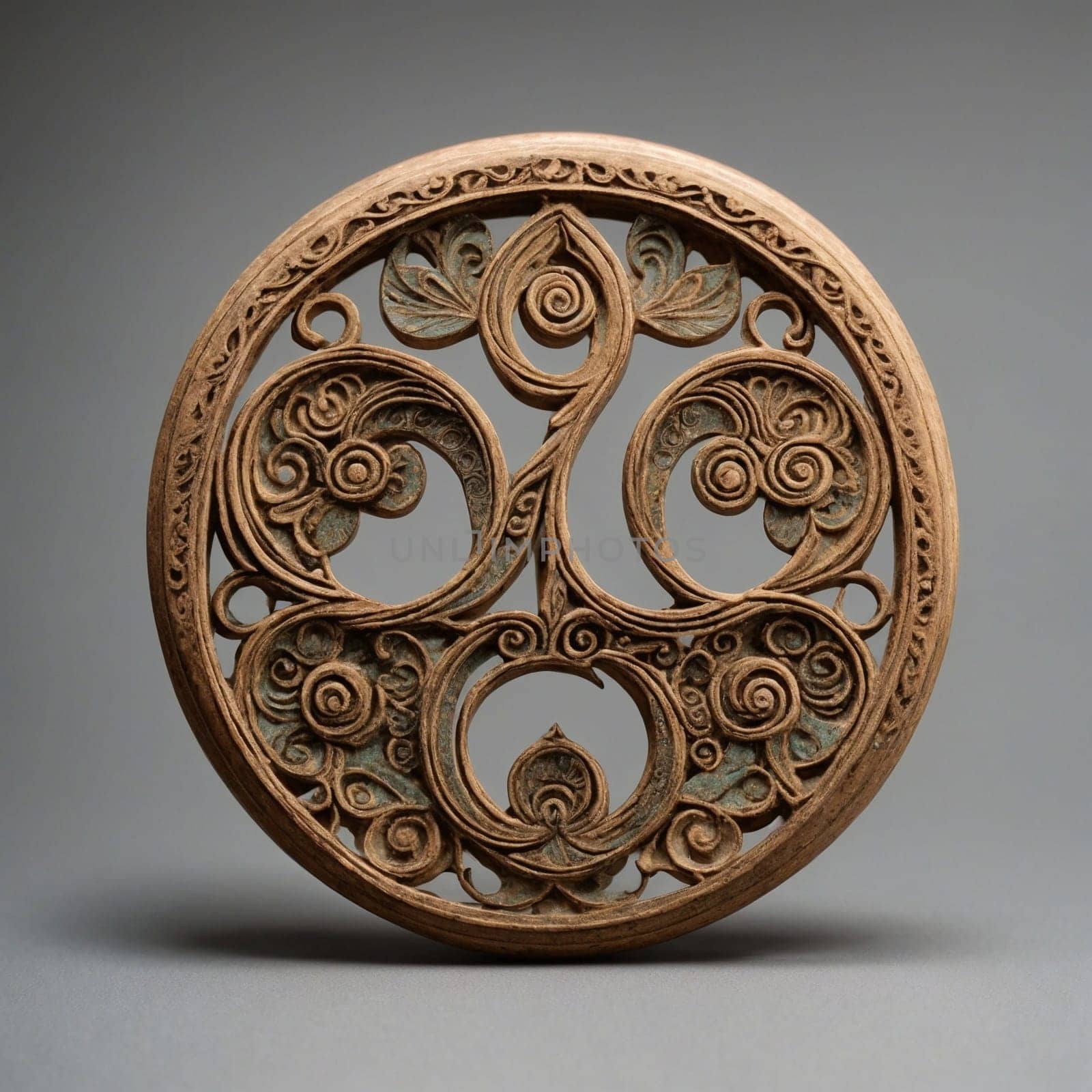 Intricately Designed Wooden Object With Circular Pattern. Generative AI. by artofphoto