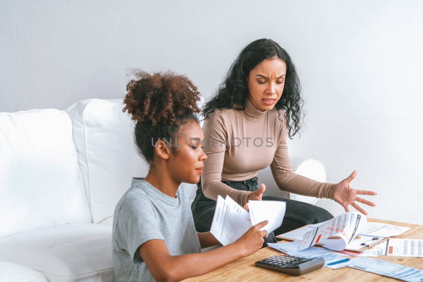 Stressed African American women has financial problems with credit card debt to pay crucial show concept of bad personal money and mortgage pay management crisis.