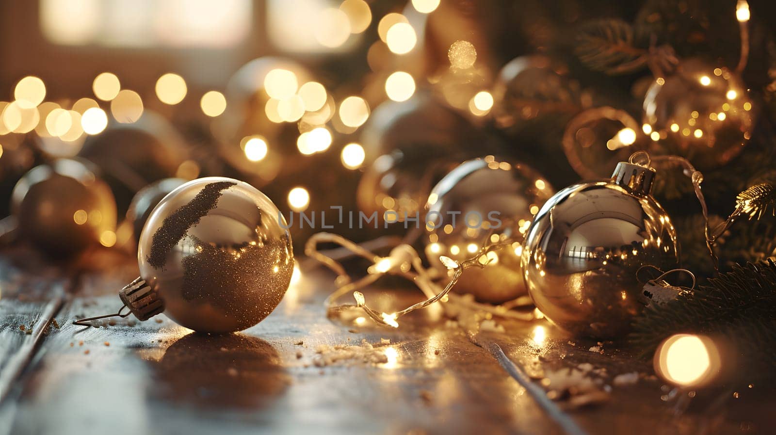 golden color glass christmas balls, generative ai. High quality photo