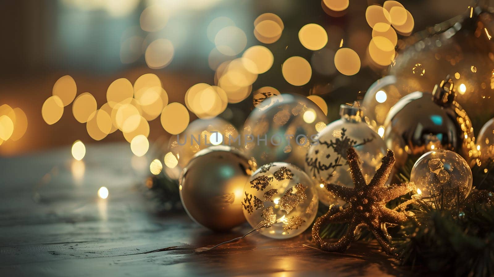 golden color glass christmas balls, generative ai. High quality photo