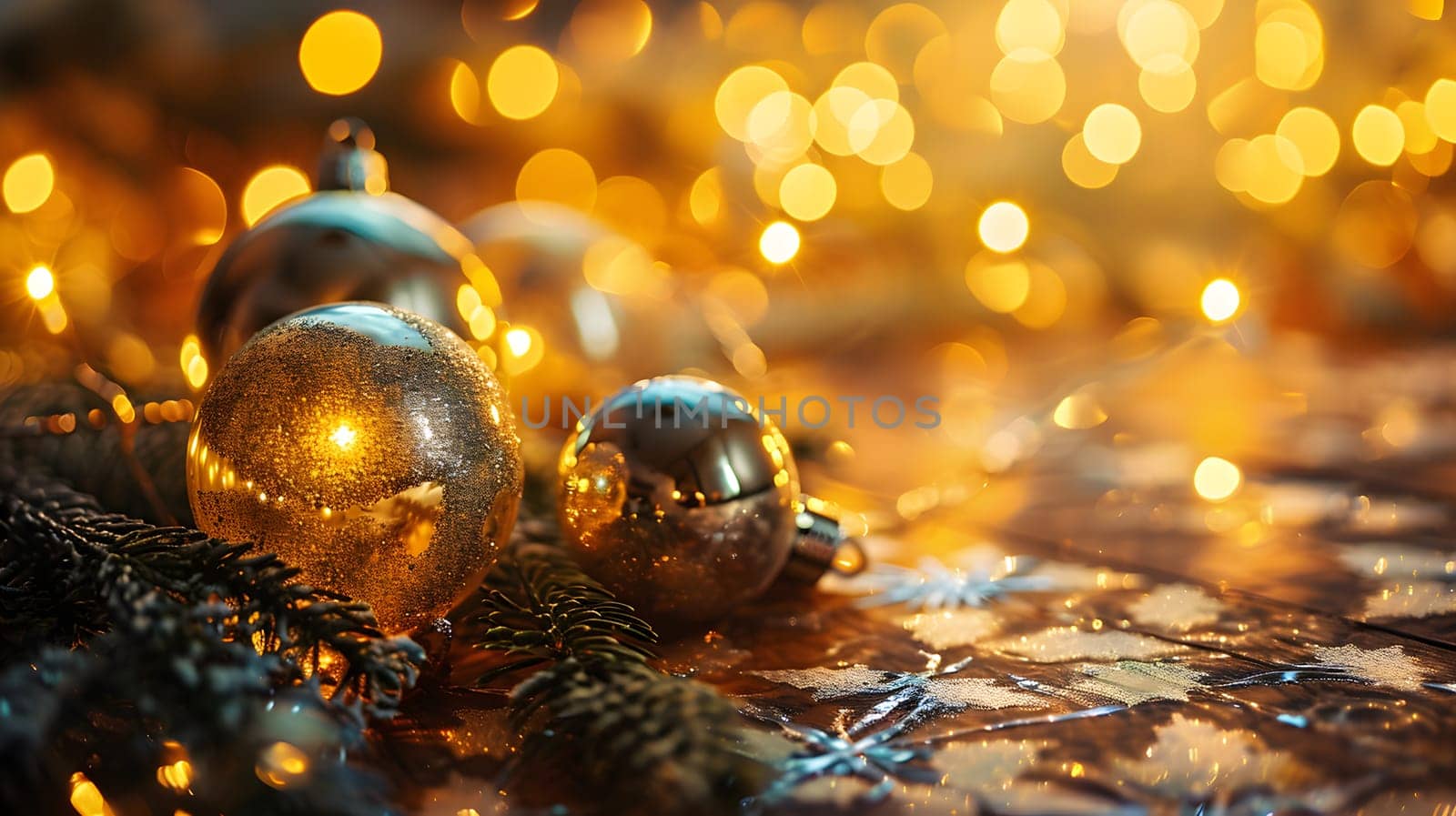 golden color glass christmas balls, generative ai. High quality photo