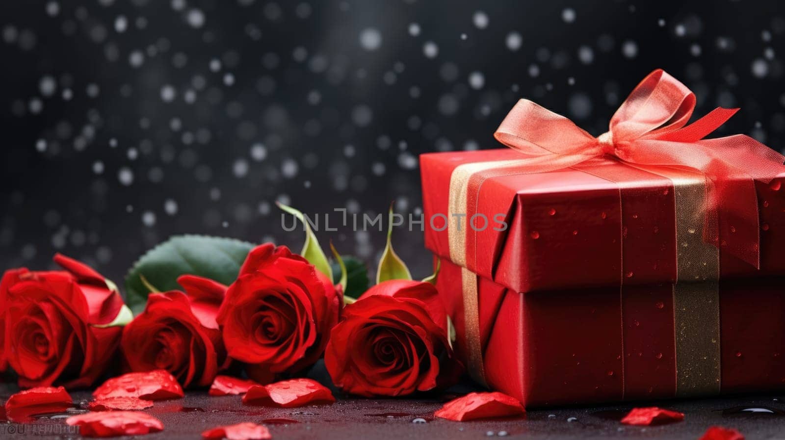 Valentine's day romantic gift, bouquet of red roses on wooden background. Greeting card. by JuliaDorian