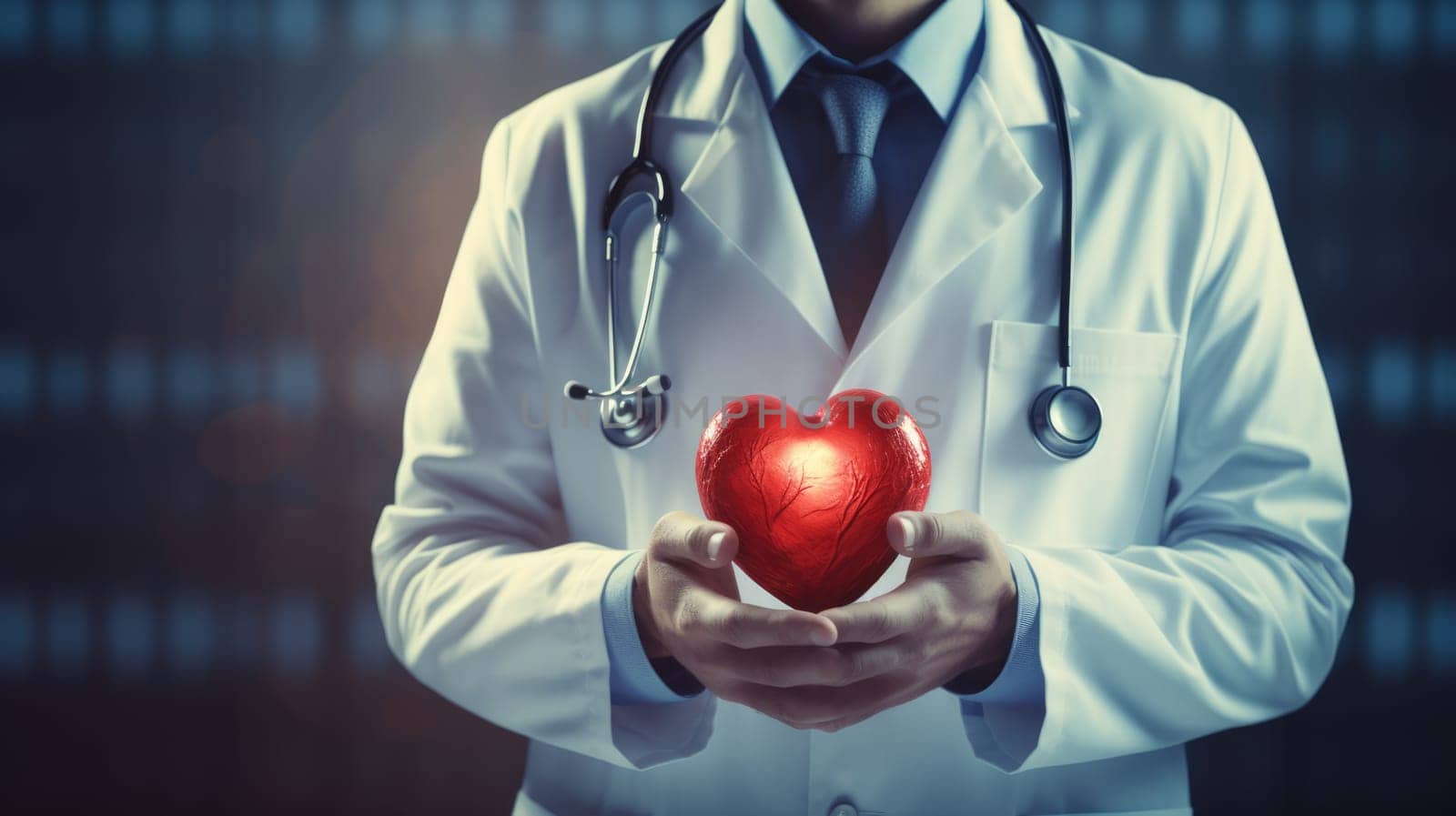 Doctor is holding red heart in his hands. St Valentine's Day vibe. Heart surgery, Cardiac surgery