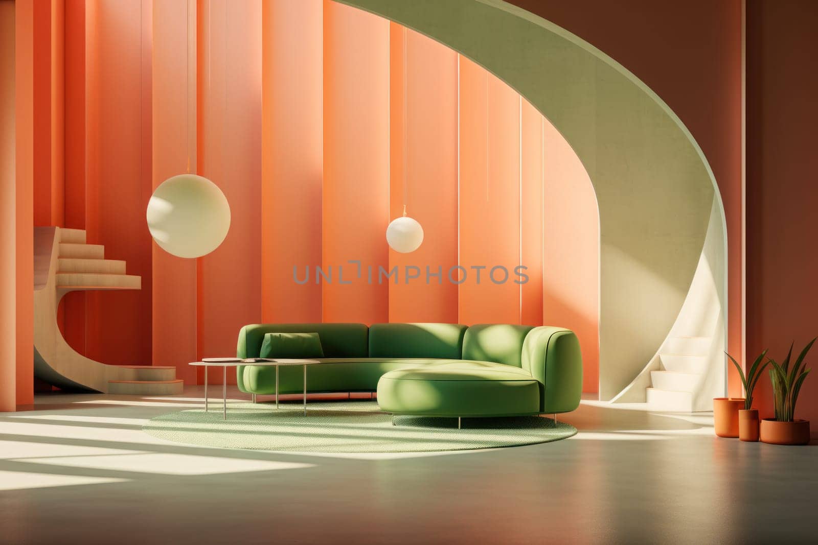 Abstract interior contemporary architecture visualisation gentle curves forming the walls. Generative AI.