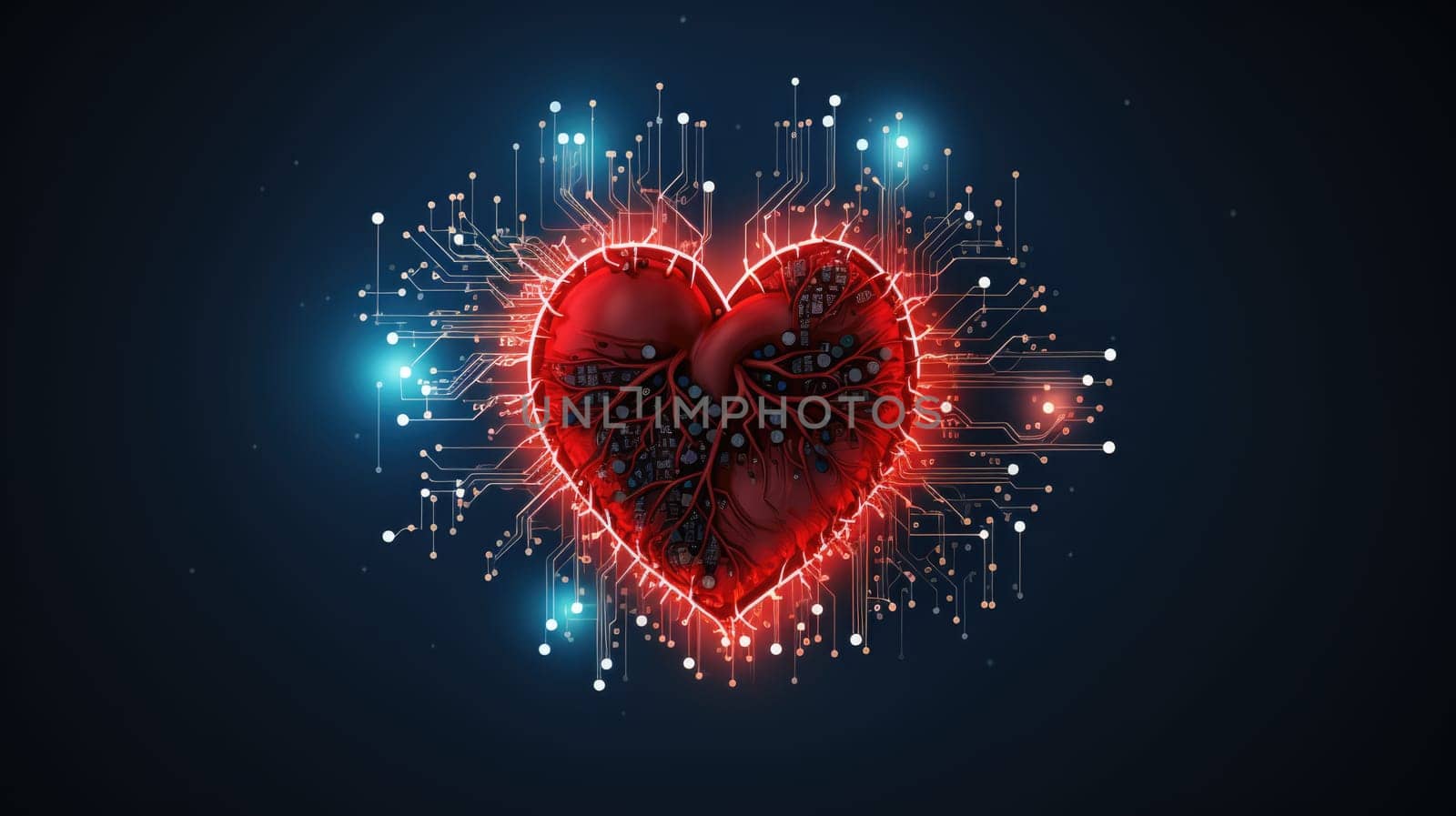 Mechanical heart in pieces on dark background. Android heart, robotic love. Breakup concept separation and divorce. by JuliaDorian