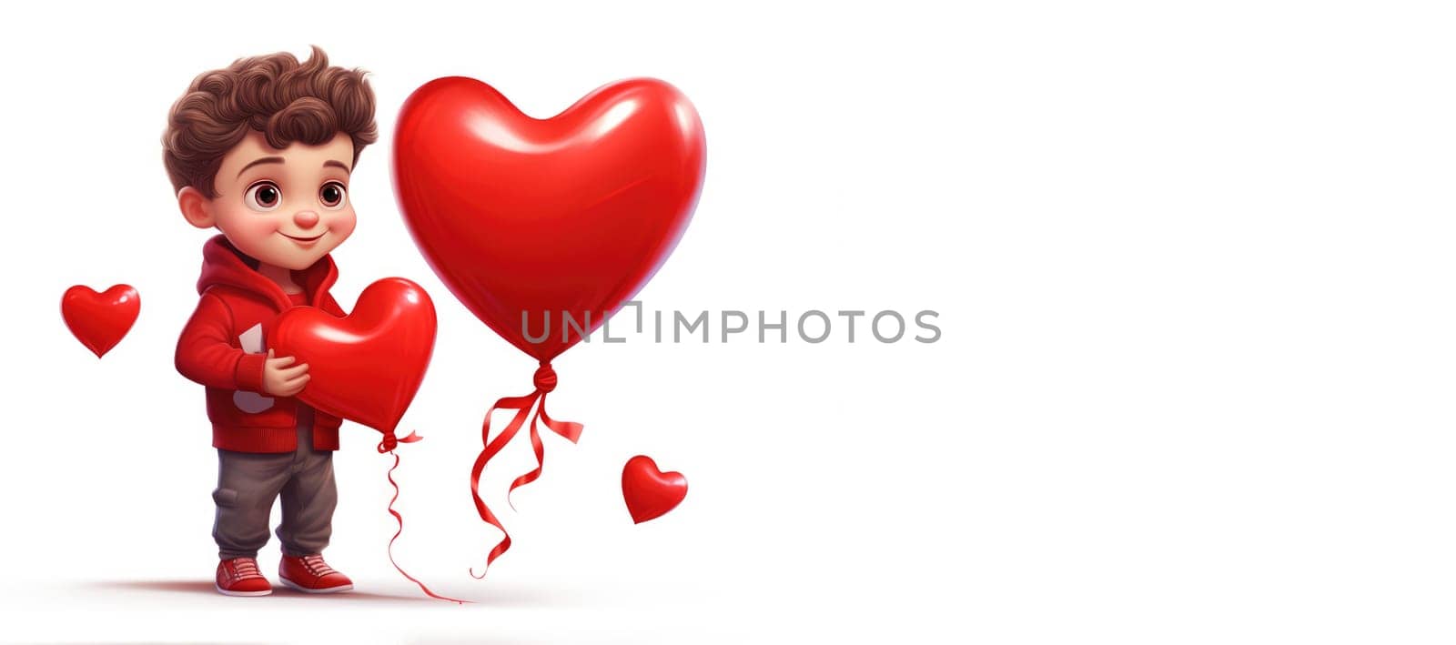 Lovely boy holding red heart, over white background. Love concept. Valentines day.