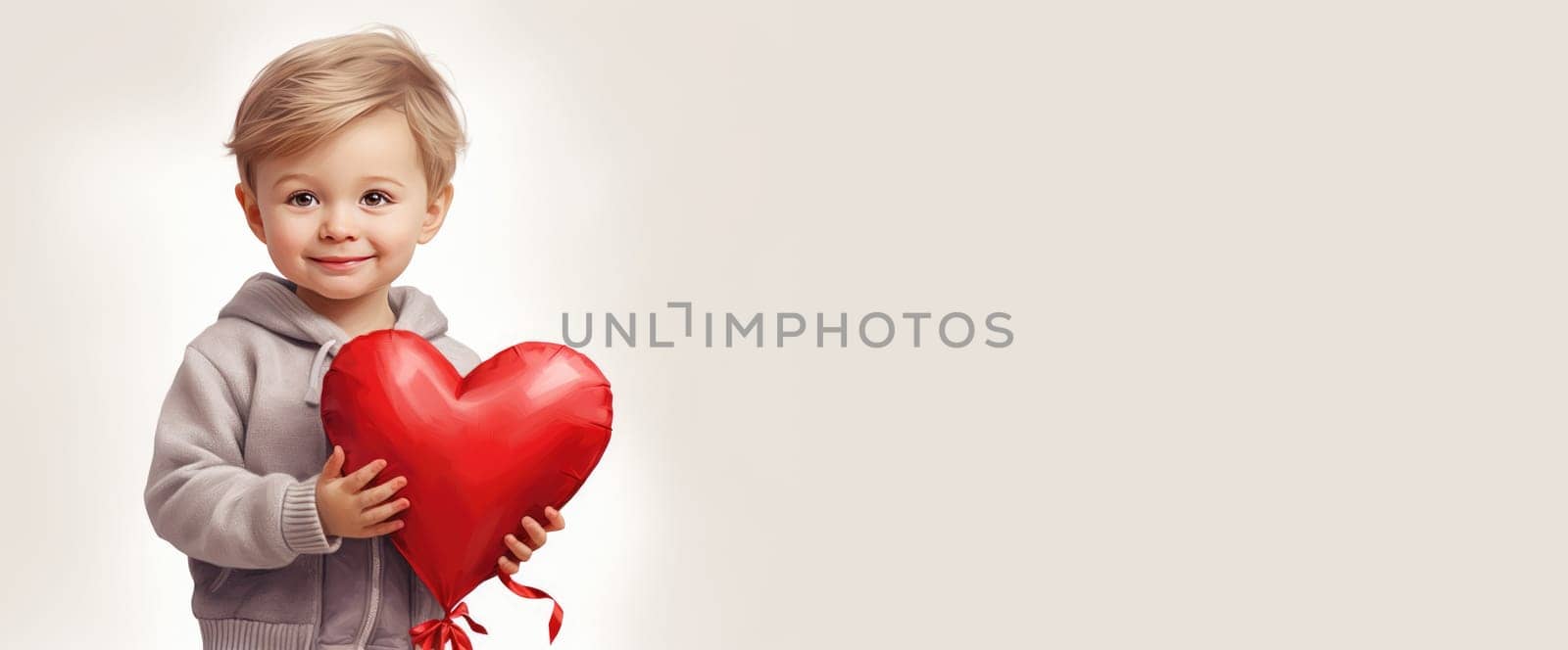 Lovely boy holding red heart, over white background. Love concept. Valentines day.