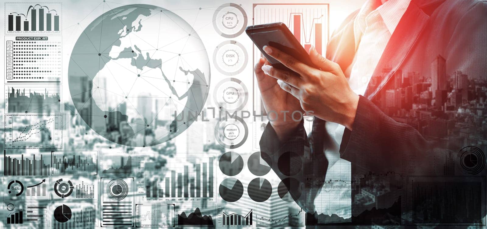 Data Analysis for Business and Finance Concept. Graphic interface showing future computer technology of profit analytic, online marketing research and information report for digital business strategy.