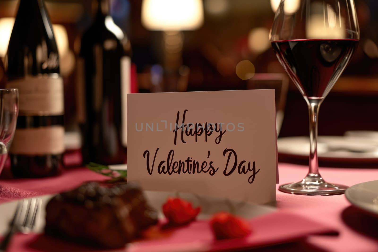 Valentines Day luxurious dinner of steak and wine in restaurant pragma by biancoblue
