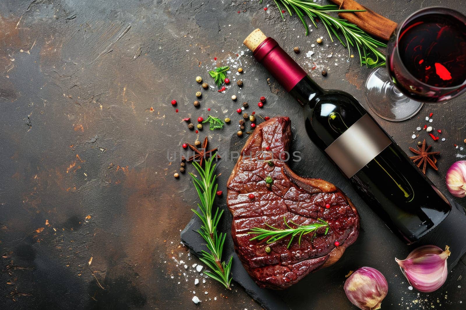 grilled beef steak for valentines day pragma in black background