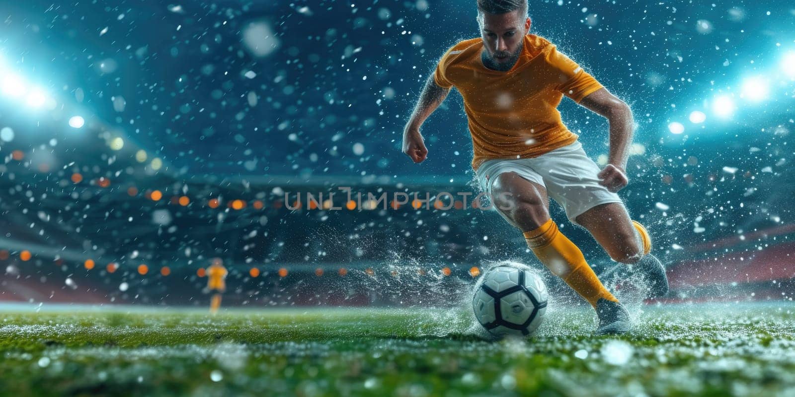 Soccer or Football player. Champion tournament banner. Generative AI.