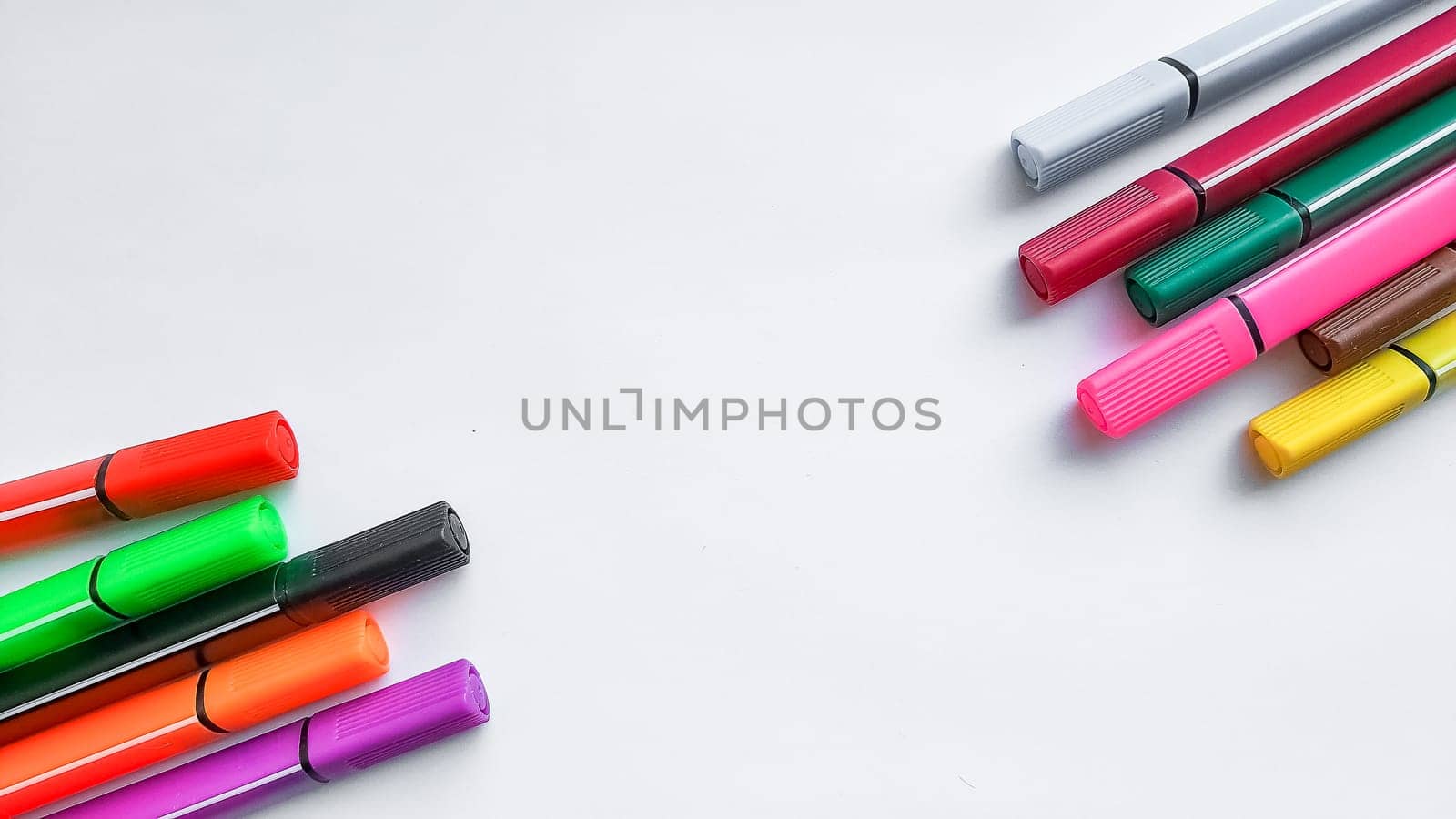 Multicolored Felt Tip Pens with colour lines.Copy space