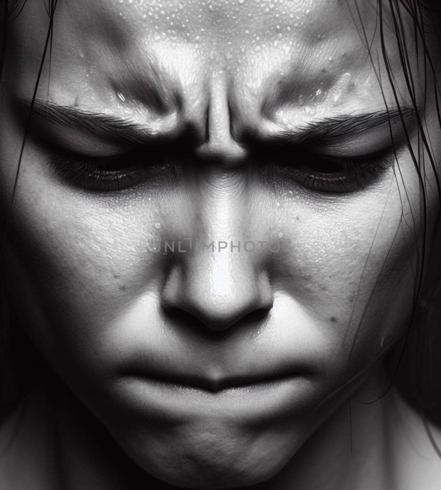digital illustration unrecognizable human portrait depict deep emotion, distraught, mental illness by verbano