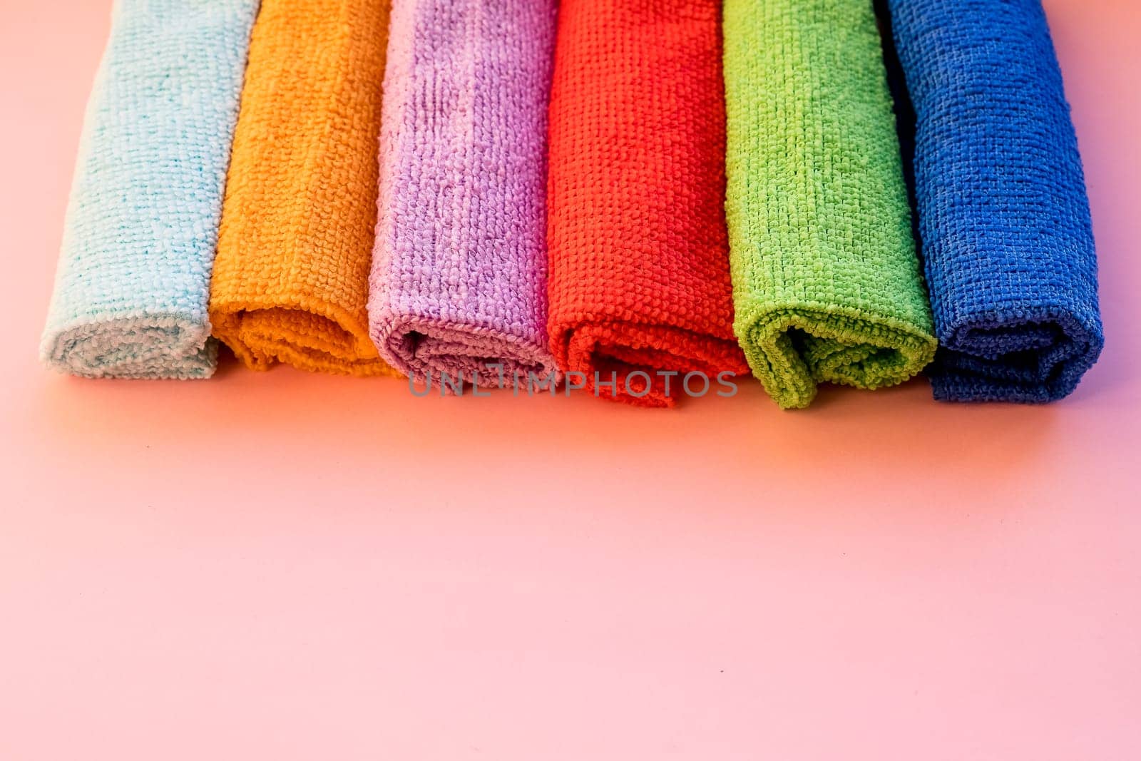 colorful microfiber cleaning towels, over white background