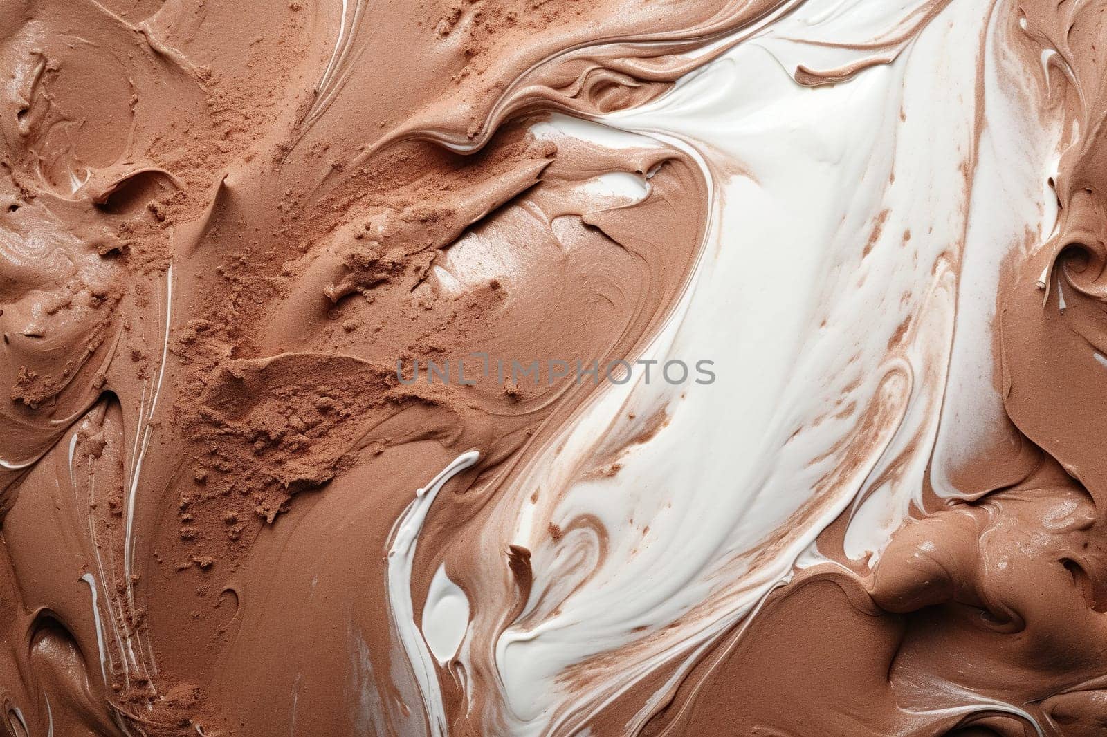 Texture of chocolate and vanilla ice cream together.