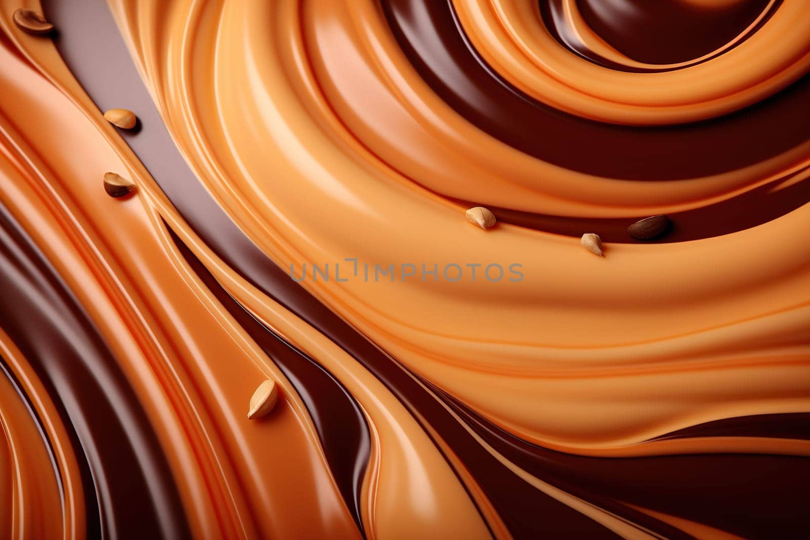Background of mixed textures of chocolate and caramel. Generated by artificial intelligence by Vovmar